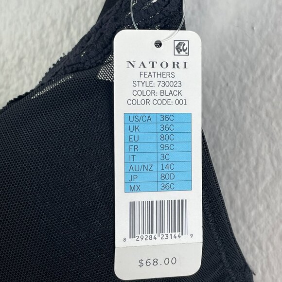 Natori Feathers Underwire Bra 36C Black Lace Nylon Mesh 730023 - Picture 5 of 10